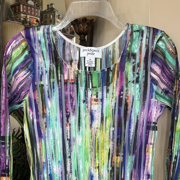 Vintage Peck & Peck Petite Colorful Crinkle Pleated Top 3/4 Sleeve Blouse Office - Picture 3 of 11